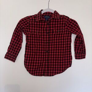Polo Ralph Lauren Boys 4/4t Black/Red Buffalo Plaid Flannel Shirt Cabincore